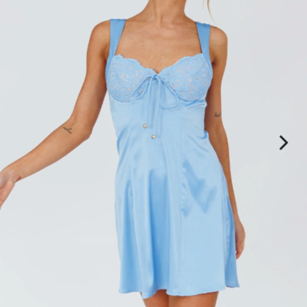 Ti Amo Lace Bust Mini Dress Blue Small